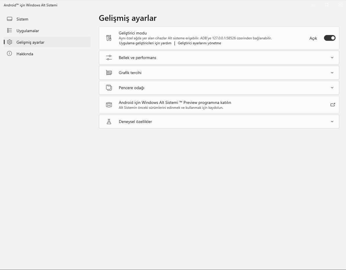 wsa tools geliştirici modu aktif etme